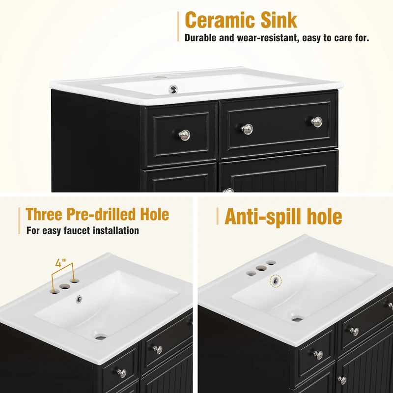 Streamdale 24" Bathroom Vanity with Ceramic Sink Space-Saving Storage