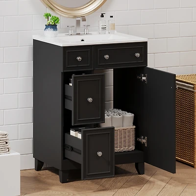 Streamdale 24" Bathroom Vanity with Ceramic Sink Space-Saving Storage