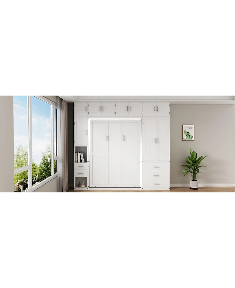 Simplie Fun Full Size Murphy Bed with Lockers & Wardrobes