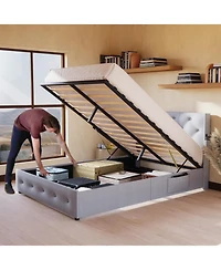 Simplie Fun Full-Size Bed Frame with Storage, Usb Ports, Modern Wingback Headboard