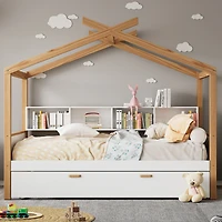 Streamdale Furniture Twin House Bed with Trundle & Bookshelves