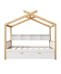 Streamdale Furniture Twin House Bed with Trundle & Bookshelves