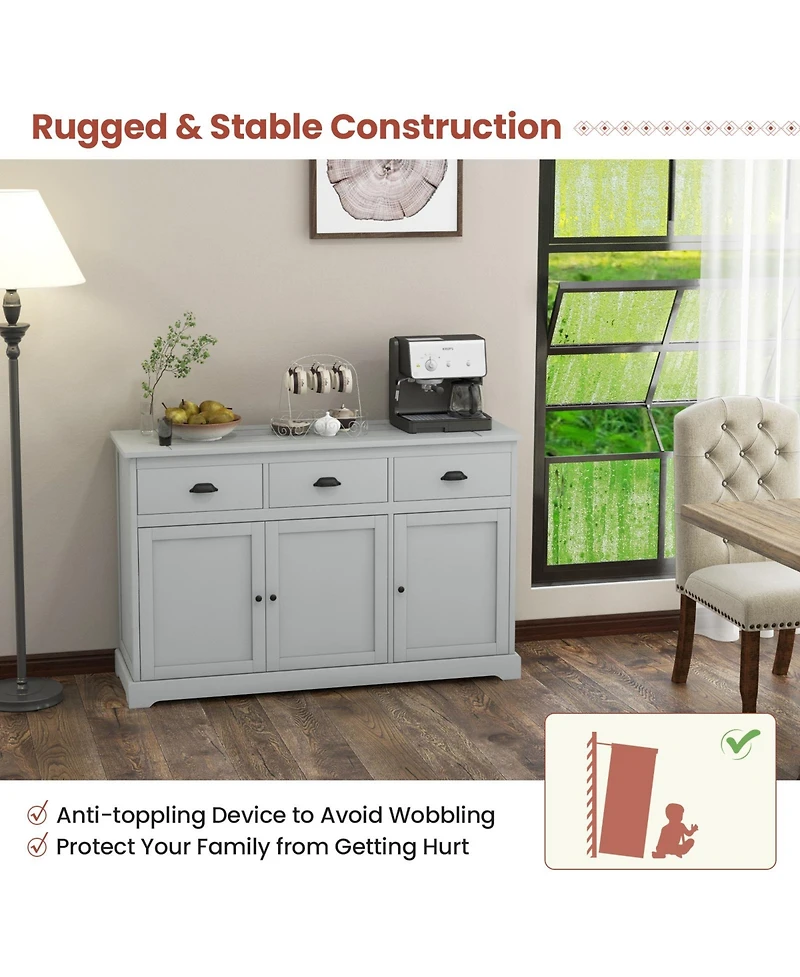 Slickblue 3 Drawers Sideboard Buffet Storage with Adjustable Shelves