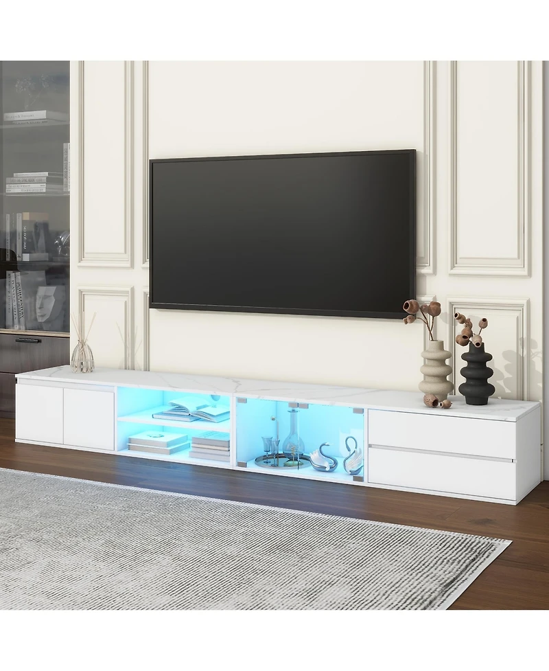 Streamdale Modern Led Tv Stand with Faux Marble Top & App-Controlled Lights