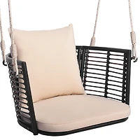 Slickblue Single Person Hanging Seat with Woven Rattan Backrest for Backyard