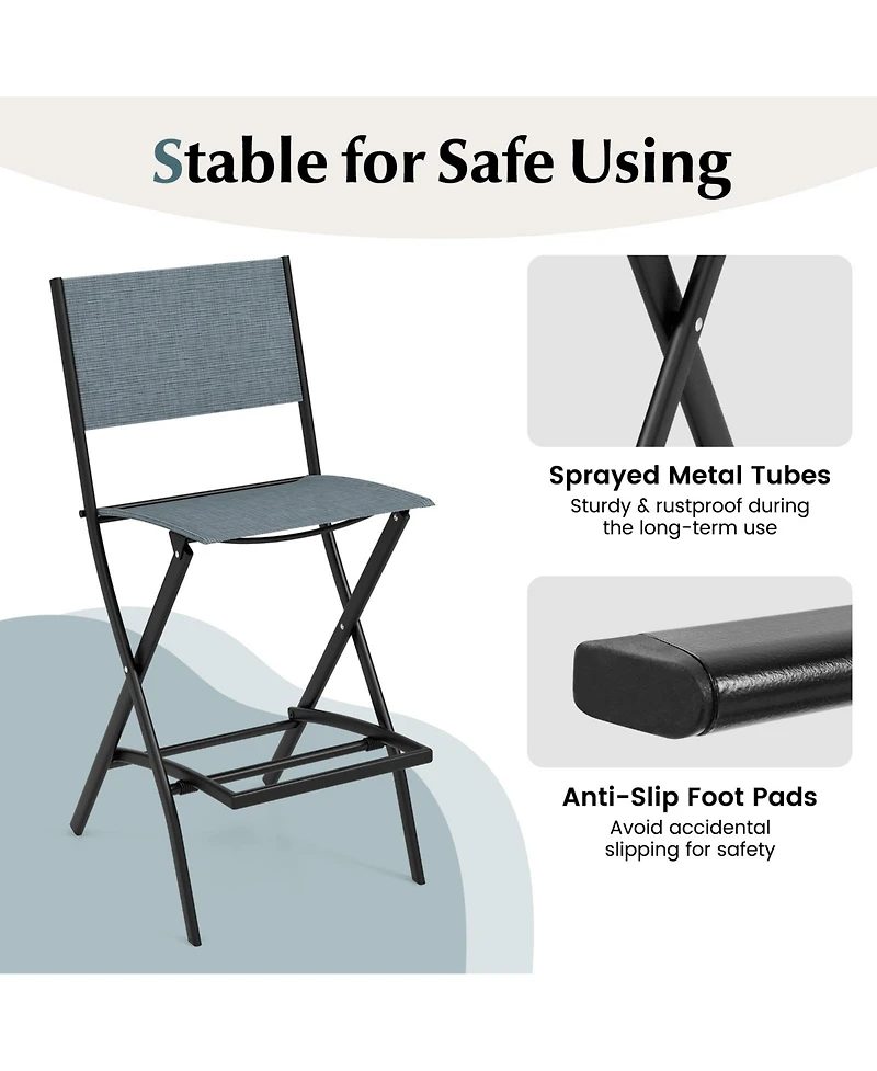Slickblue Folding Bar Stools Set of 2 Backrest Humanized Footrest