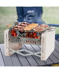 Slickblue Folding Charcoal Bbq Grill with Dishwasher-safe Grill Grids and Charcoal Box-Beige