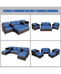 5 Pieces Patio Rattan Furniture Set Conversation Sets with Removable Cushions