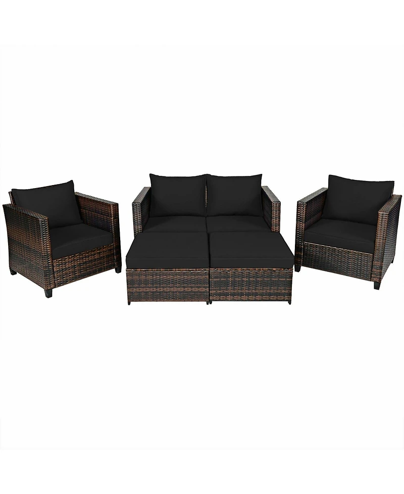 5 Pieces Patio Rattan Furniture Set Conversation Sets with Removable Cushions