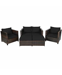 5 Pieces Patio Rattan Furniture Set Conversation Sets with Removable Cushions