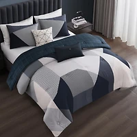 Bebejan Geo Fusion Bedding 200 Thread Count 100% Cotton Sateen 5 Piece Reversible Queen Comforter Set