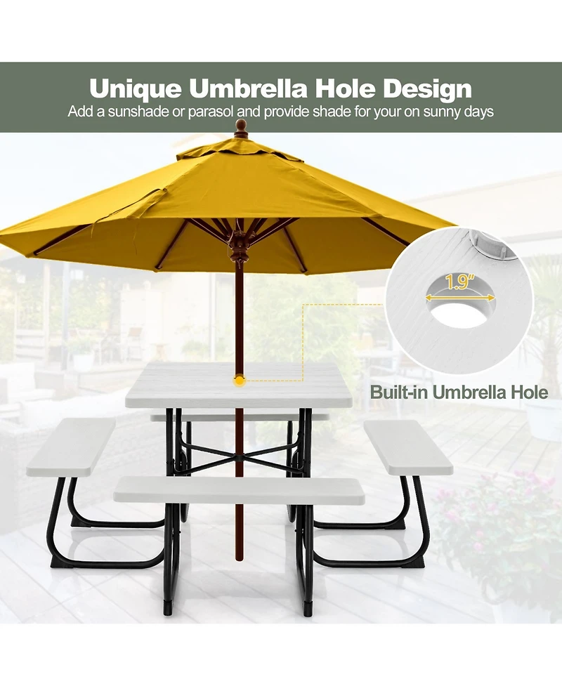 Slickblue Outdoor Picnic Table with 4 Benches and Umbrella Hole
