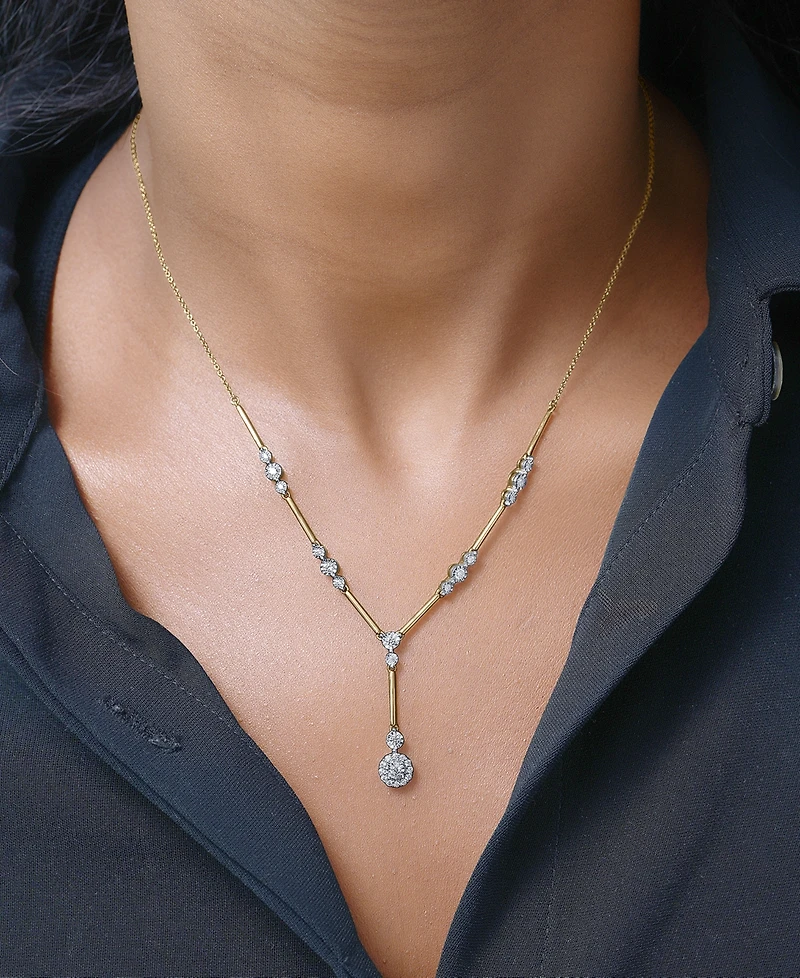 Diamond Station Lariat Necklace (1/2 ct. t.w.) in 14k Gold, 15" + 2" extender, Created for Macy's