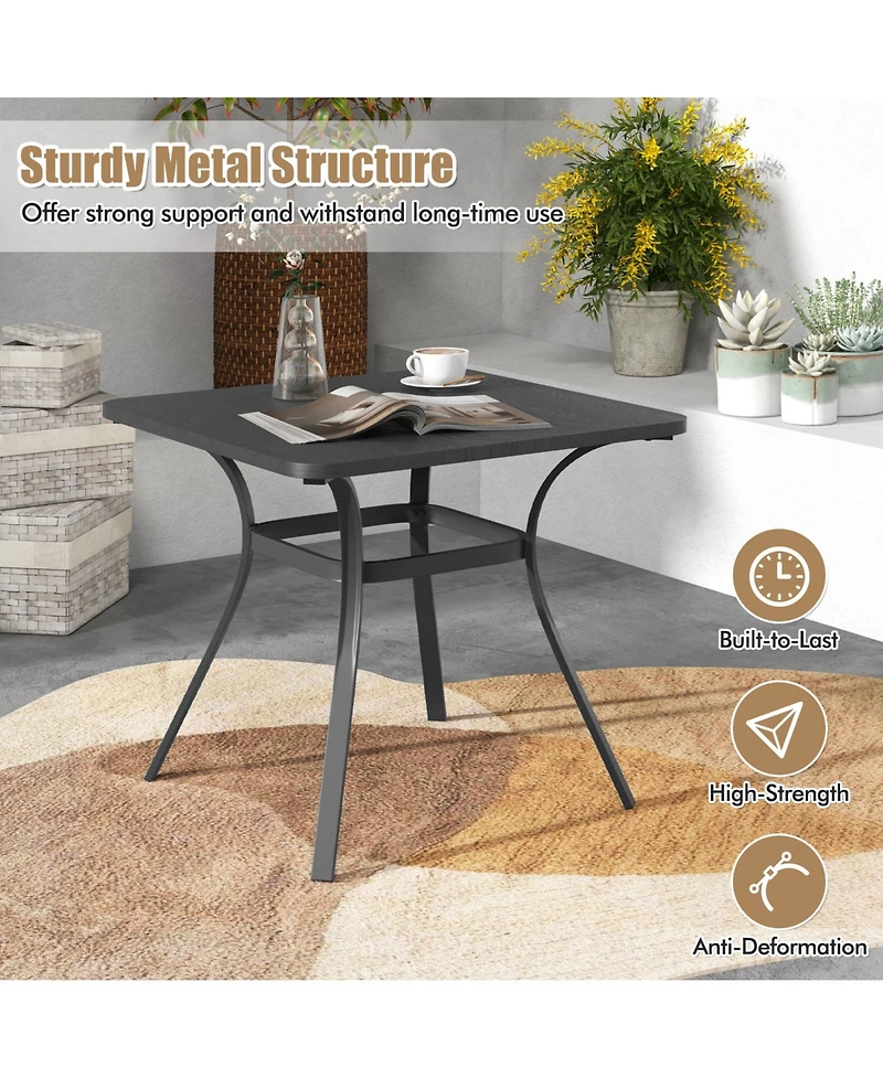 Slickblue 32 Inch Patio Dining Table Metal Square Table for Dining with 4 Curved Legs-Grey