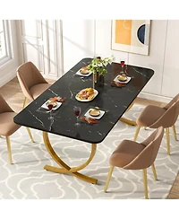 Tribesigns Rectangular Dining Table for 4, 63 Inches Modern Kitchen with Faux Marble Top and Metal Legs Room,
