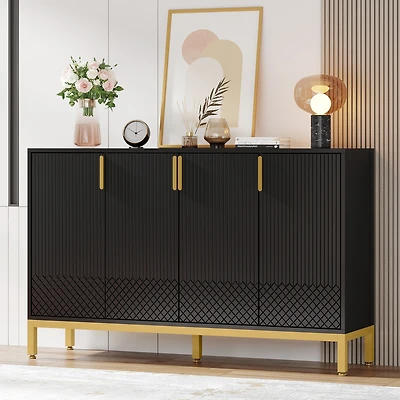 Tribesigns Modern Storage Cabinet, 59 Inch Console Cabinet Sideboard Buffet with 4 Doors & Gold Metal Base, Entryway Cupboard Furniture for Li