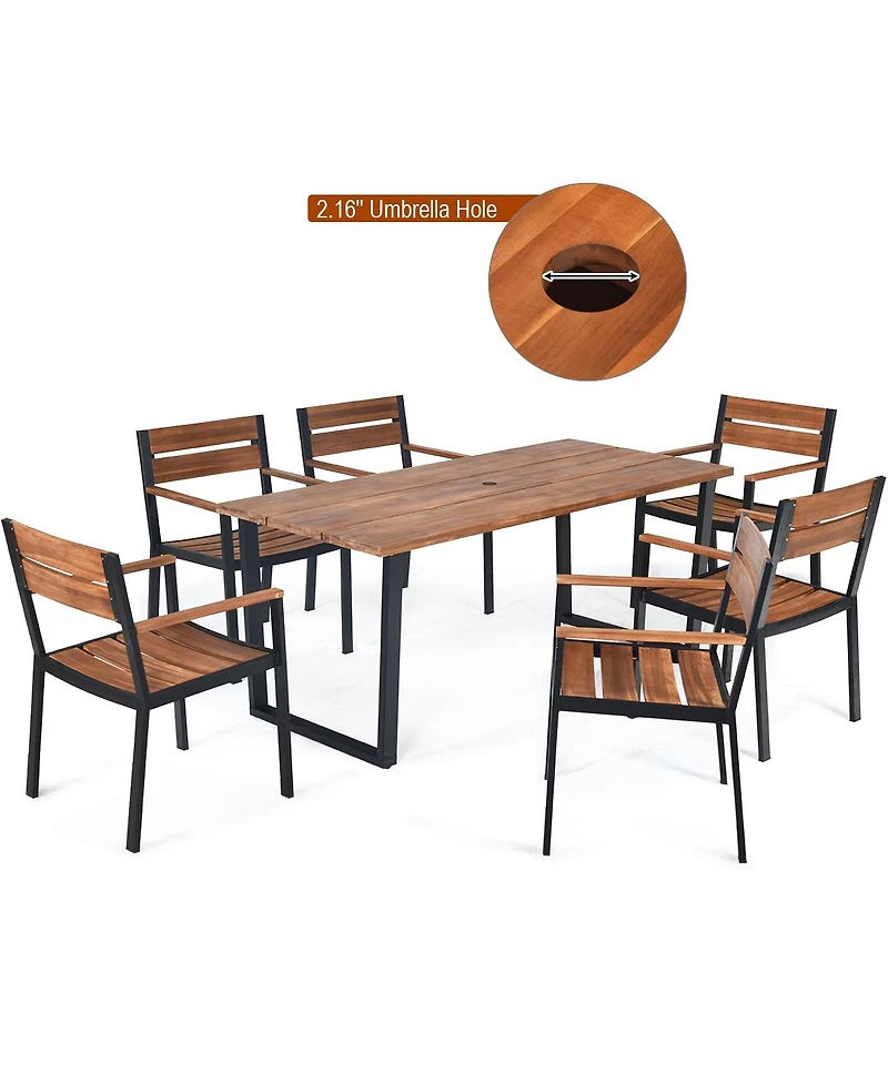 Slickblue Patented 7 Pieces Patented Outdoor Patio Dining Table Set with Hole