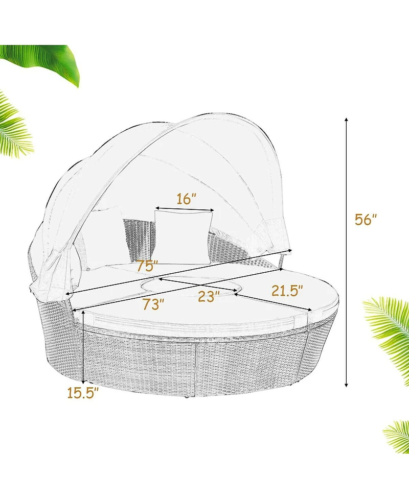 Slickblue Patio Round Daybed Rattan Furniture Sets with Canopy