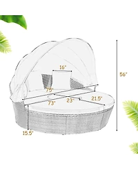 Slickblue Patio Round Daybed Rattan Furniture Sets with Canopy