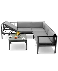 3 Pieces Aluminum Patio Furniture Set with 6-Level Adjustable Backrest-Grey
