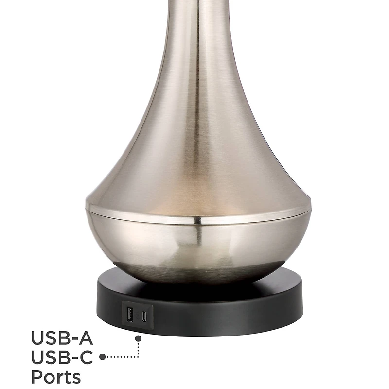 360 Lighting Simon Modern Table Lamps 25 1/2" High Set of 2 Brushed Nickel with Usb Charging Port White Fabric Drum Shade for Bedroom Living Room
