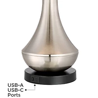 360 Lighting Simon Modern Table Lamps 25 1/2" High Set of 2 Brushed Nickel with Usb Charging Port White Fabric Drum Shade for Bedroom Living Room