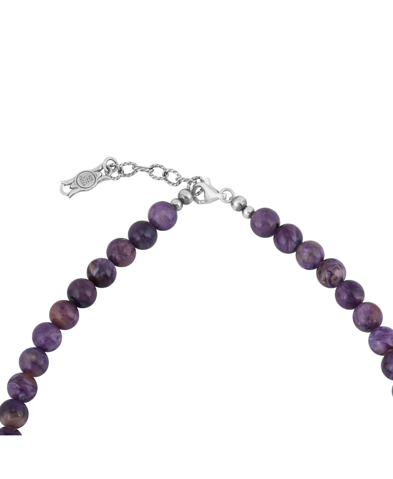 American West Jewelry Sterling Silver and Graduated Charoite Gemstone Bead Necklace, 20 Inches