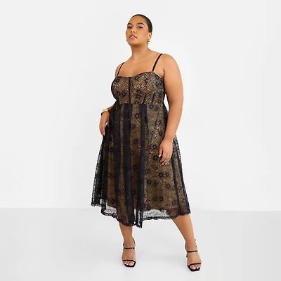 Rebdolls Women's Plus Size Lorelei Lace Overlay Midi A Line Dress