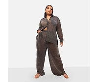 Rebdolls Women's Fabian Sheer Metallic Plisse Wide Leg Pants W. Pockets