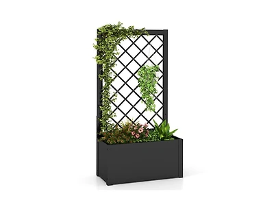 Slickblue 44 Inch Metal Raised Garden Bed with Trellis-Black