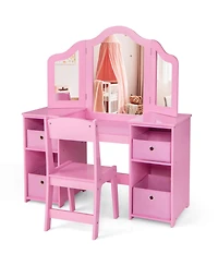 Slickblue Kids Vanity Table and Chair Set with Removable Mirrors and 4 Storage Bins