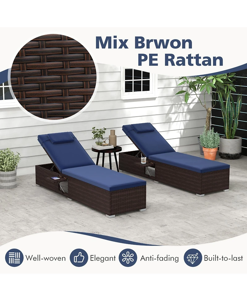 Slickblue Patio Chaise Lounge Set of 2 with Backrest Seat Cushion and Headrest-Navy