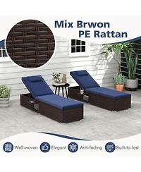 Slickblue Patio Chaise Lounge Set of 2 with Backrest Seat Cushion and Headrest-Navy