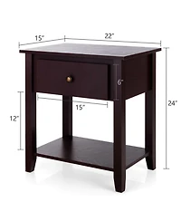 Nightstand with Drawer and Open Shelf for Bedroom or Living Room Storage