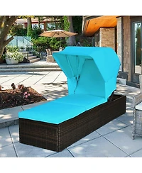 Slickblue Chaise Cushioned Top Canopy Patio Rattan Lounge Chair with Tea Table