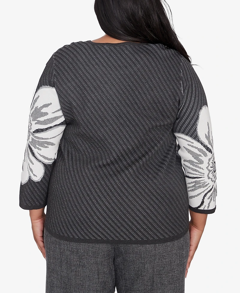 Alfred Dunner Plus Size Worth Avenue Bold Floral Textured Sweater