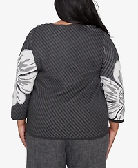 Alfred Dunner Plus Size Worth Avenue Bold Floral Textured Sweater