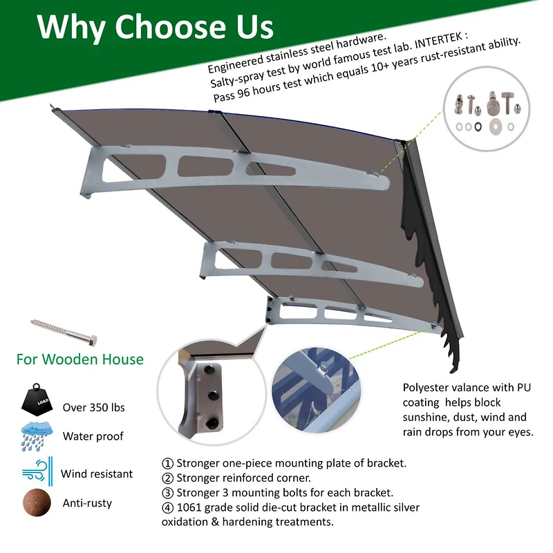 Streamdale Polycarbonate Door Window Awning, 79" x 34
