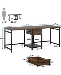 Tribesigns 79 Inch Extra Long Desk, Double Desk with 2 Drawers, Two Person Desk Long Computer Desk with Storage Shelves, Writing Table Study Desk for