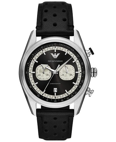 Emporio Armani Men's Chronograph Black Perforated Leather Strap Watch 42mm
