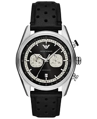Emporio Armani Men's Chronograph Black Perforated Leather Strap Watch 42mm