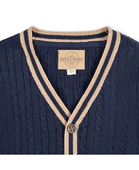 Hope & Henry Baby Boys Long Sleeve Cable Knit Cardigan Sweater with Stripe Trim