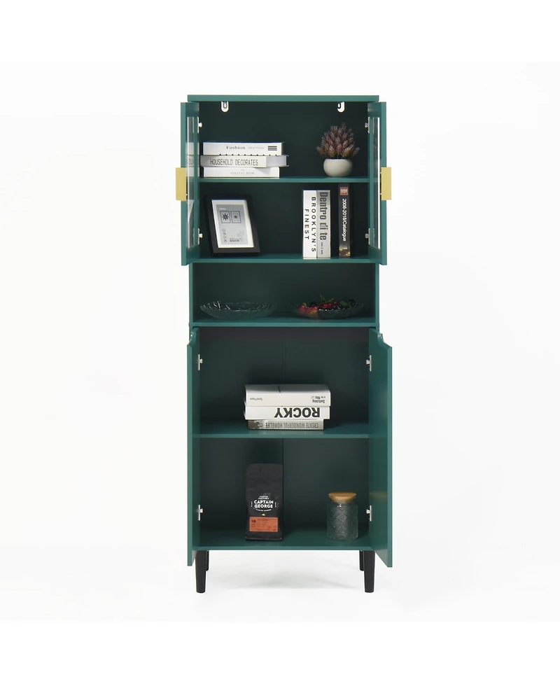 Streamdale Tall Storage Cabinet with Glass Display & Gold Handles