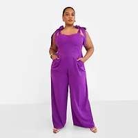 Rebdolls Plus Size Selma Tie Strap Corset Wide Leg Jumpsuit