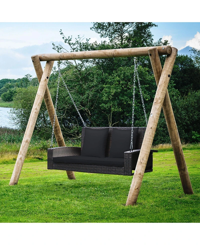 Slickblue 2-Person Patio Rattan Porch Swing with Cushions