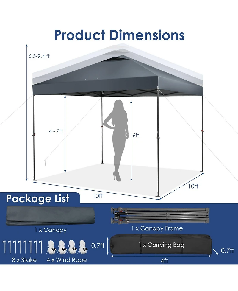 Slickblue 10 x 10 Feet Foldable Outdoor Instant Pop-up Canopy with Carry Bag