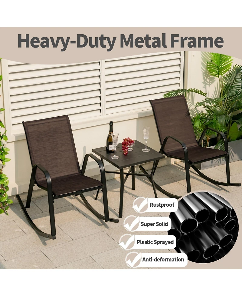 Slickblue Set of 2 Heavy-Duty Metal Patio Rocking Chair with Breathable Seat Fabric