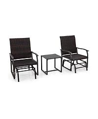 Slickblue 3 Piece Patio Gliding Set with Tempered Glass Coffee Table-Brown