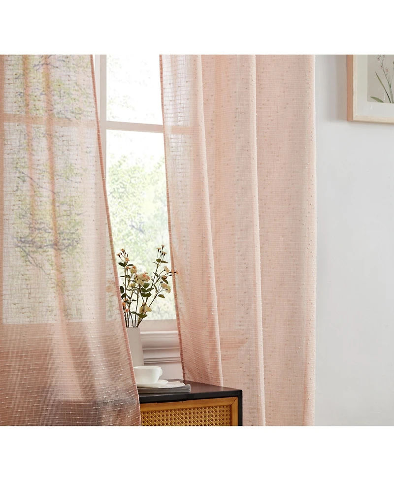 Hlc.me Emily Faux Linen Semi Sheer Transparent Rod Pocket Back Tab Lightweight Window Curtains Wide Panels