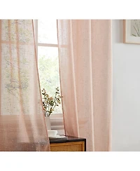 Hlc.me Emily Faux Linen Semi Sheer Transparent Rod Pocket Back Tab Lightweight Window Curtains Wide Panels
